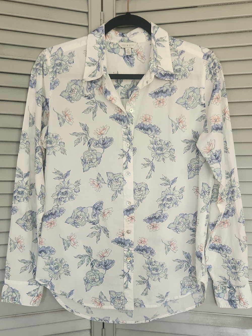 Lucky Brand White Floral Print Button Down Collar Shirt Casual